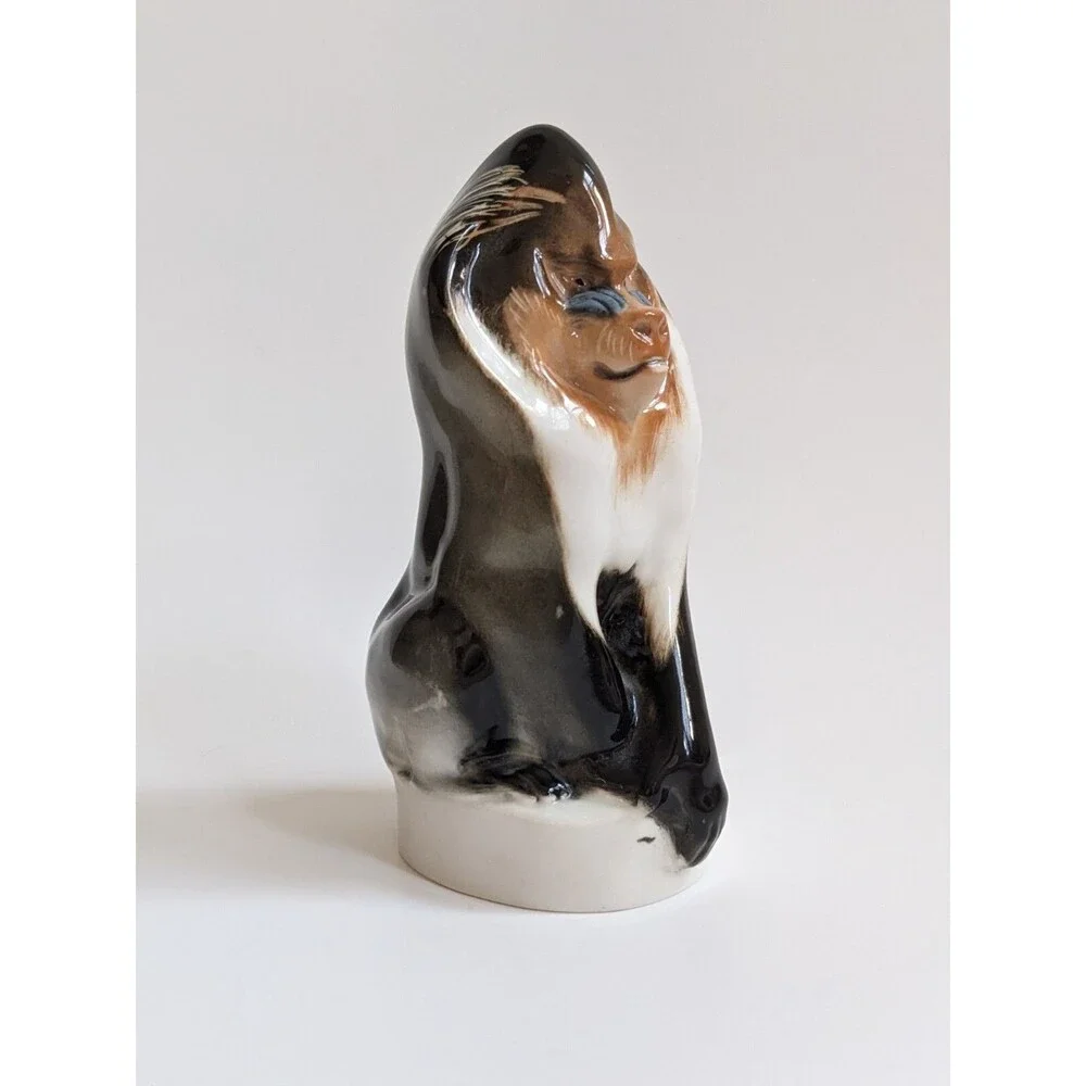 Vintage Lomonosov Porcelain Mandrill Baboon Figurine Monkey Primate USSR Russian